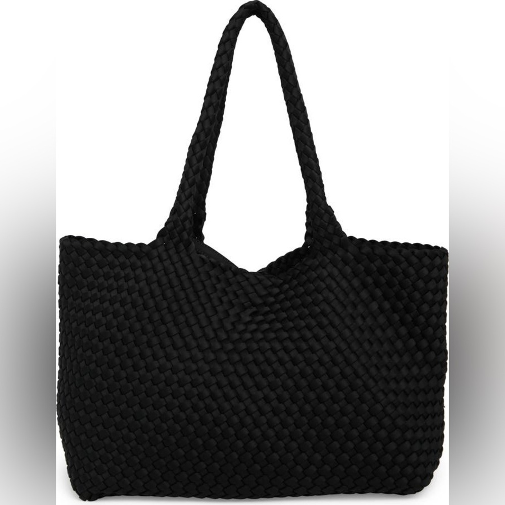 New BCBG Maxazria Woven Neoprene Large Tote Bag & Pouch Set Black